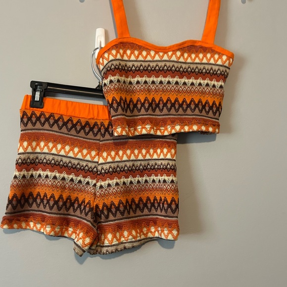 Orange and Brown Geometric Knit Set Crotchet Coordinated Sets Brown Orange - Picture 3 of 5
